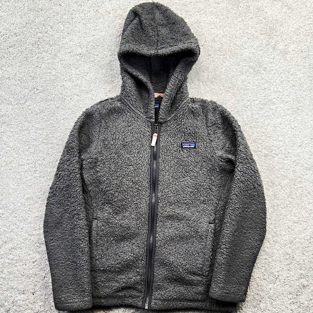 Patagonia Girls Los Gatos Fleece Hooded Jacket Large 12 Forge Grey Full Zip